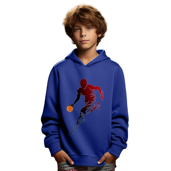 Mikrdoo 5Y-14Y Boys Tops Cool Basketball Player Print Long Sleeve Pullover Hoodie Spring Autumn Casual Sweatshirt