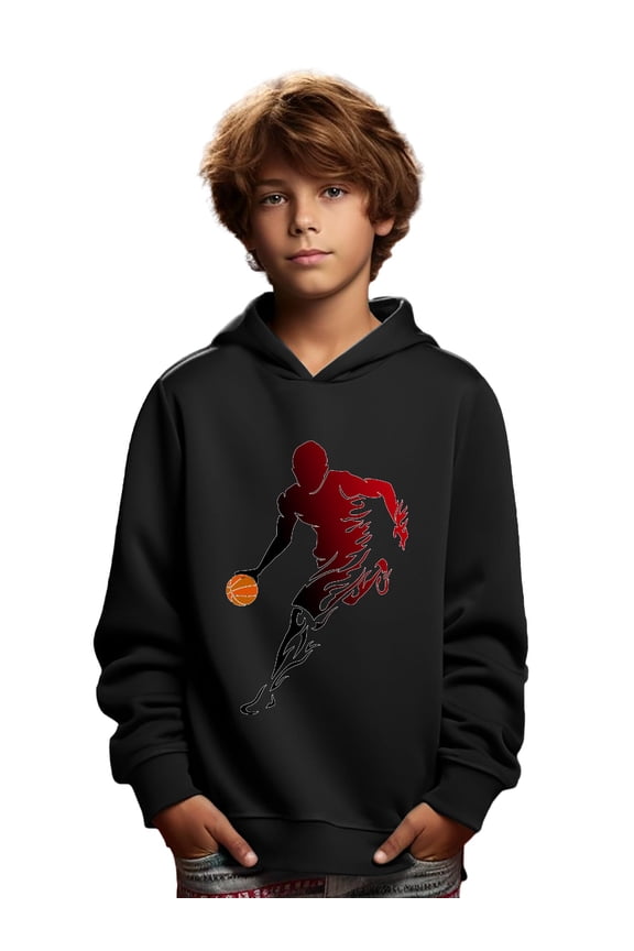 5Y-14Y Boys Tops Cool Basketball Player Print Long Sleeve Pullover Hoodie Spring Autumn Casual Sweatshirt