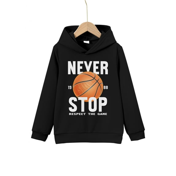 Mikrdoo 5Y-14Y Boys Tops "Never Stop Respect The Game 1988" Letter Graphics Sweatshirt Basketball Print Casual Long Sleeve Hoodies For Spring And Autumn