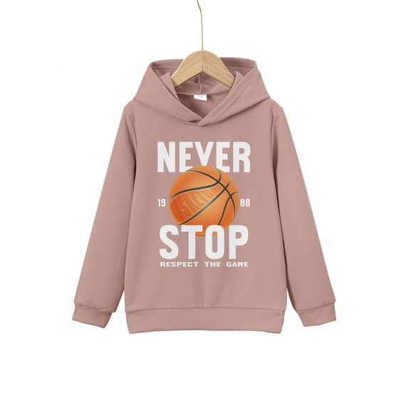 Mikrdoo 5Y-14Y Boys Tops "Never Stop Respect The Game 1988" Letter Graphics Sweatshirt Basketball Print Casual Long Sleeve Hoodies For Spring And Autumn