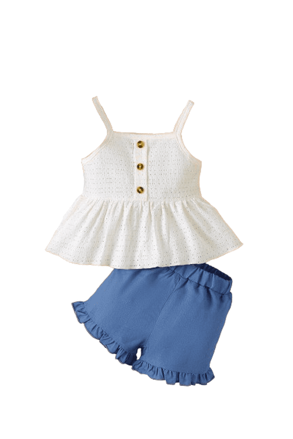 6 Months Baby Girls Summer Clothes 9 Months Newborn Girls Outfits Solid Color Straps Tops Elastic Shorts Set 2Pcs OOTD White