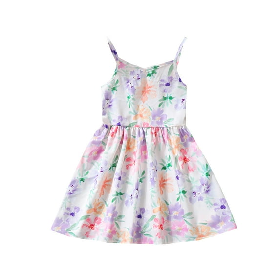 Mikrdoo 7-8 Years Big Girls Dress Floral Print Straps Sleeveless Summer Dress One Piece Infant Toddler Kid Casual Dress (Purple,1-8Y)