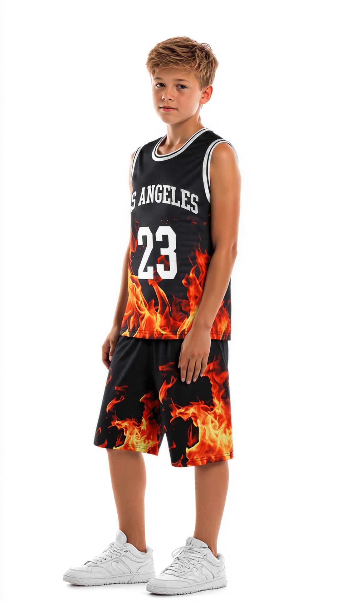 7 Years Big Boys Summer 2Pcs Casual Sports 8 Years Kid Boys Quick-drying Mesh Flame Pattern Sleeveless Vest + Shorts Clothing Sets Black