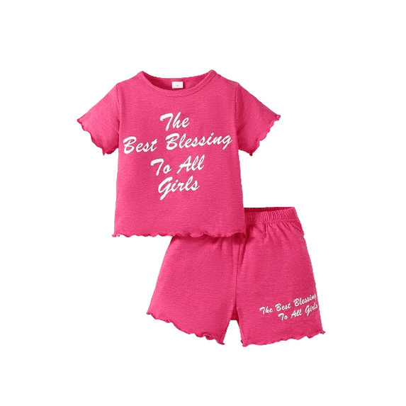 Mikrdoo 7T Big Girls Clothes 4Y,5Y,6Y,7Y Girls Outfits Letter Print Short Sleeve Casual Tee Elastic Shorts Sets 2Pcs Summer OOTD Red