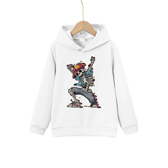 Mikrdoo 7T Kid Boys Casual Tops Hip Hop Style Dancing Skeleton Print 7-8 Years Boys Pullover Hoodie Sweatshirt For Daily Outdoor