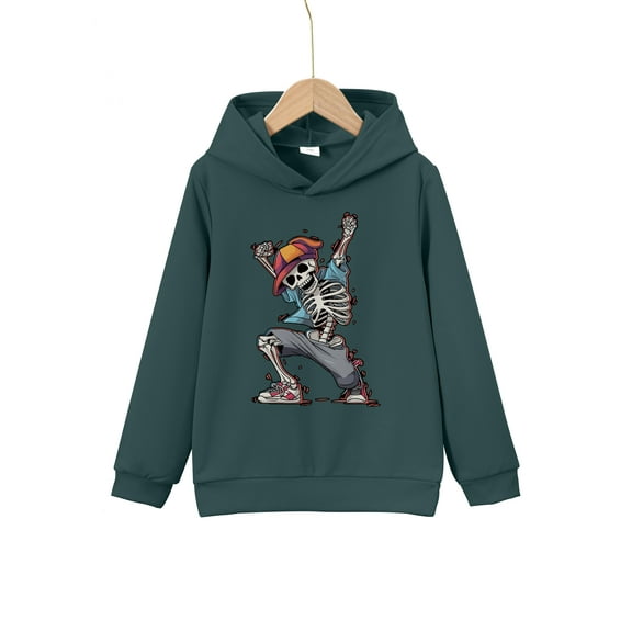 Mikrdoo 7T Kid Boys Casual Tops Hip Hop Style Dancing Skeleton Print 7-8 Years Boys Pullover Hoodie Sweatshirt For Daily Outdoor