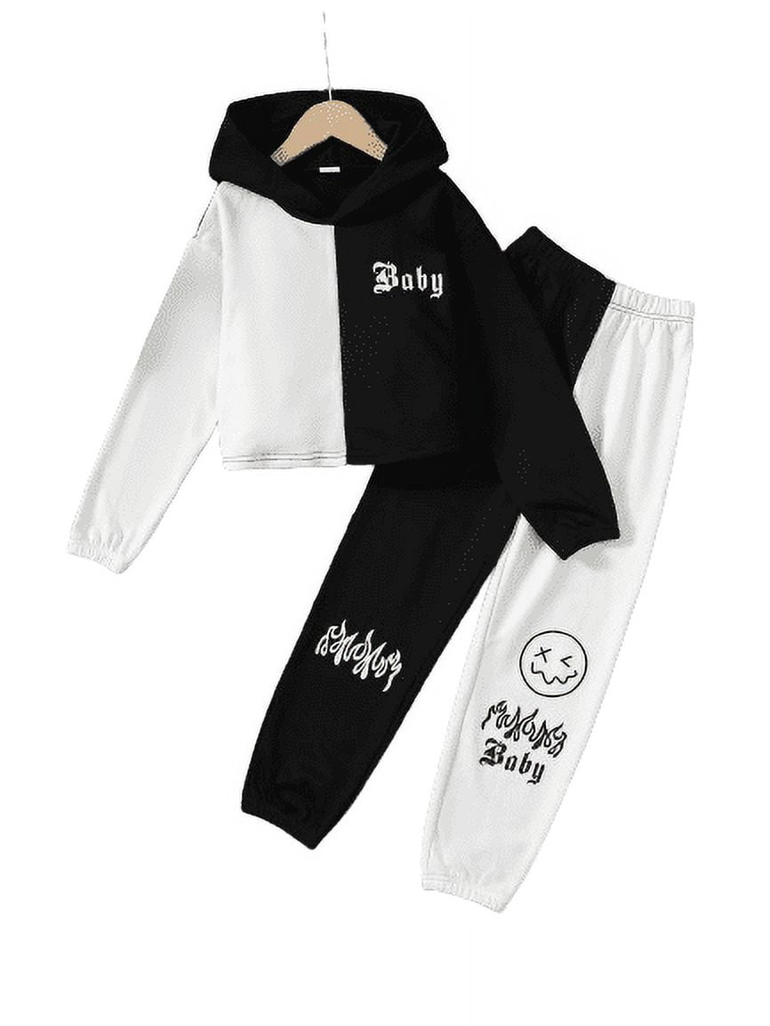 Mikrdoo 8 Years Big Boys Clothes Letter Graphics Splice Pullover Hoodies Tops For Fall Winter Elasic Color Block Pants 2Pcs Outfits Sets