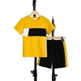thumbnail image 1 of Mikrdoo 9-10 Years Kid Boys Clothes Color Block Summer Short Sleeve Casual Tee Elastic Side Splicing Shorts 2Pcs Outfits Sizes 1-15 Yellow, 1 of 7