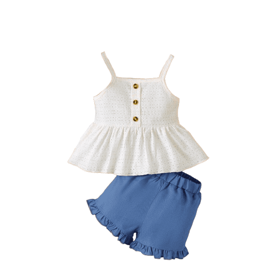 Mikrdoo 9 Months Baby Girls Summer Clothes 12 Months Newborn Girls Outfits Solid Color Straps Tops Elastic Shorts Set 2Pcs OOTD White