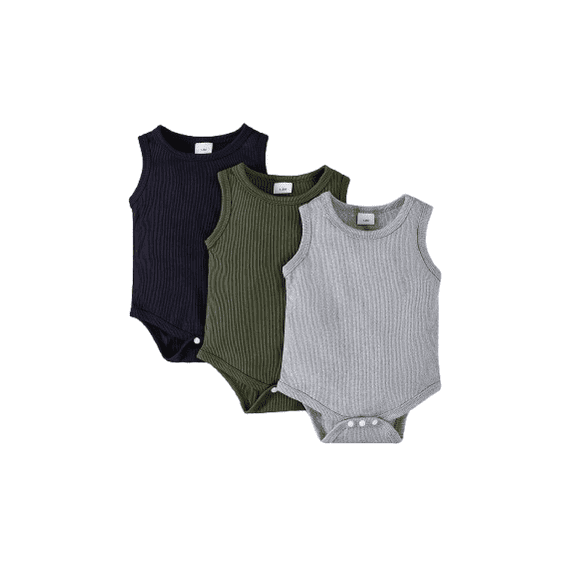 Mikrdoo Baby Boy Sleevless Knitted Casual Comfy Bodysuit, 3-Pack, Sizes 1 - 18 Months