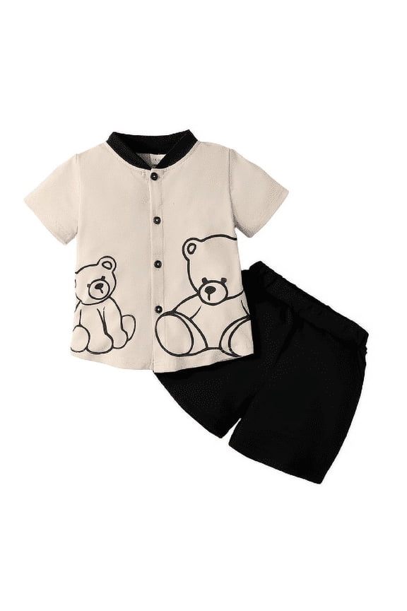 Baby Boys Clothes Baby Outfits Bear Single Breasted Design Shirt Shorts 2Pcs Summer OOTD Apricot 18-24 Months