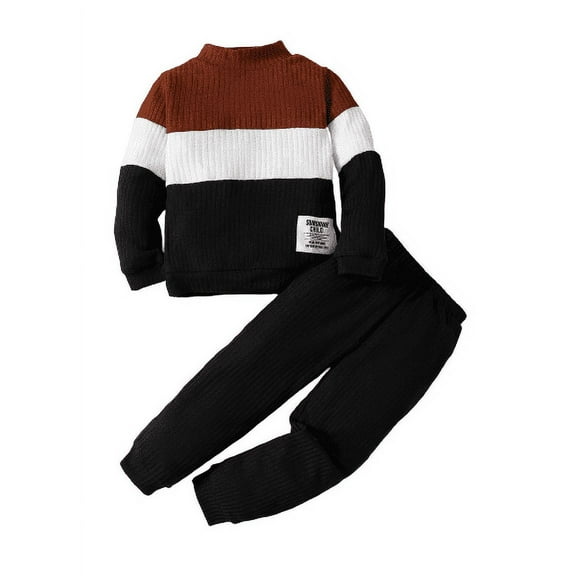 Mikrdoo Baby Boys Clothes Baby Winter OOTD Splice 3 Years Toddler Boys Long Sleeve 4 Years Boys Pants 2Pcs Outfits Black