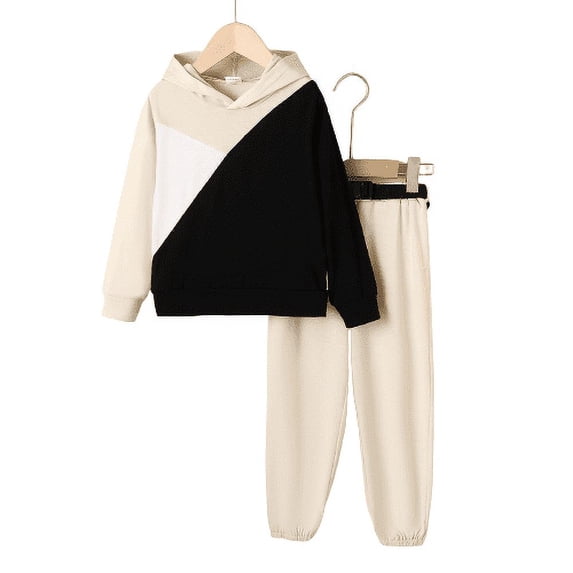 Mikrdoo Baby Boys Clothes Color Block Fall Long Sleeve Hoodies Tops Winter Casual Elastic Pants 2Pcs Outfits Size: 18M-6Y
