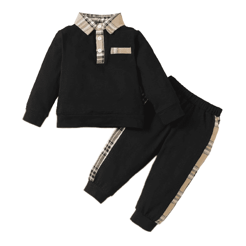 Mikrdoo Baby Boys Clothes Turn-down Collar 9 Months Baby Boys Shirts 12 Months Baby Boys Pants For Winter 2Pcs Outfits Black