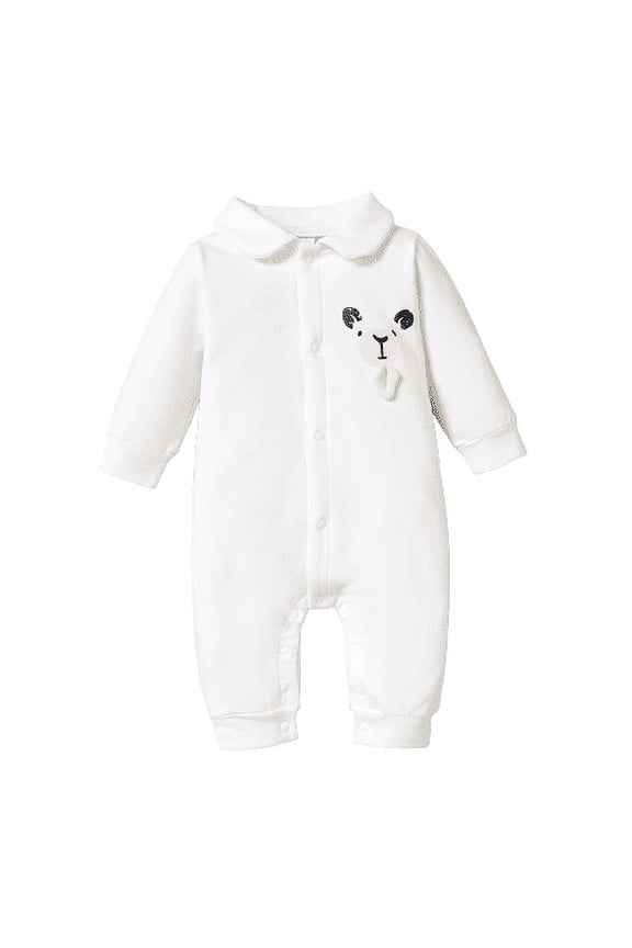 Baby Boys Romper Bear Jumpsuit Winter Single Breasted Design One Piece Bodysuit For Winter White 0-3 Months