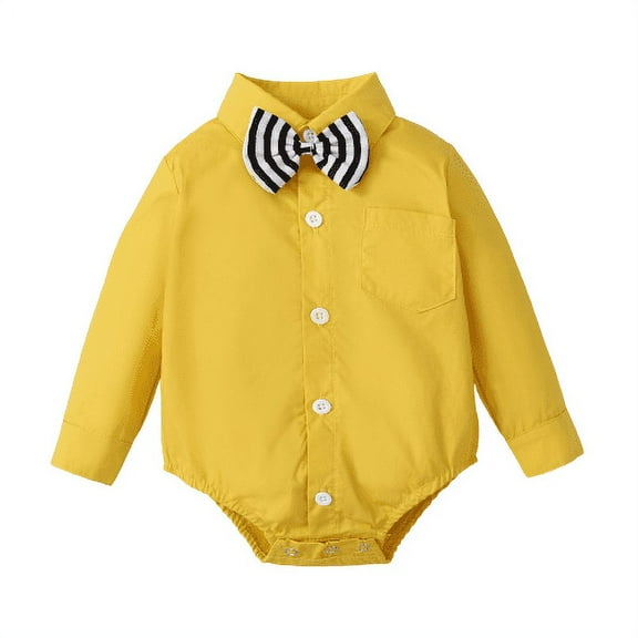 Mikrdoo Baby Boys Romper Turn-down Pocket Long Sleeve Winter One Piece Gentle Bodysuit Yellow 12-18 Months