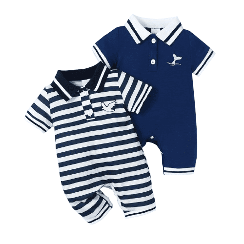 Mikrdoo Baby Boys Short Sleeve Embroidery Romper, 2-Pack, Sizes 1/3 - 18 Months