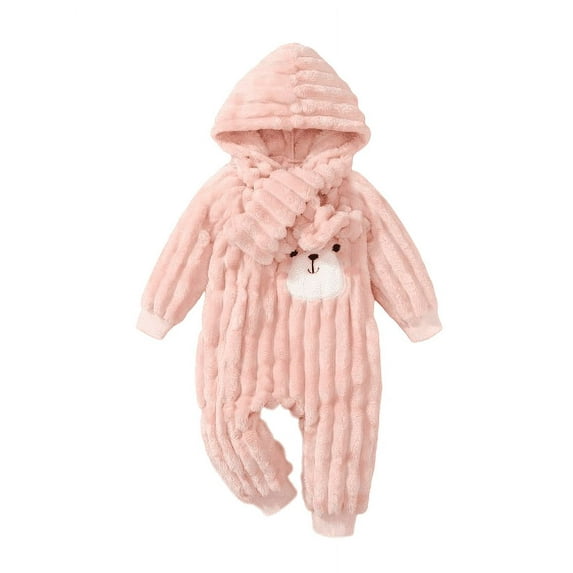 Mikrdoo Baby Girls Clothes Fall Winter Outfits Rabbit 9 Months Newborn Girls Single Breasted Design 12 Months Girls Hoodie Bodysuits With Scarf 2Pcs Romper Set Pink