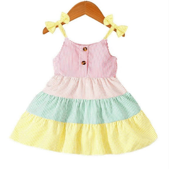 Mikrdoo Baby Girls Dress Colorful 9 Months Newborn Girls Color Block Straps 12 Months Girls Summer Layered Dress One Piece Sun Dress