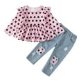 thumbnail image 1 of Mikrdoo Baby Girls Outfits Heart Print Ruffle Tops Ripped Jeans Pants 2Pcs Winter OOTD Pink 2-3 Years, 1 of 9