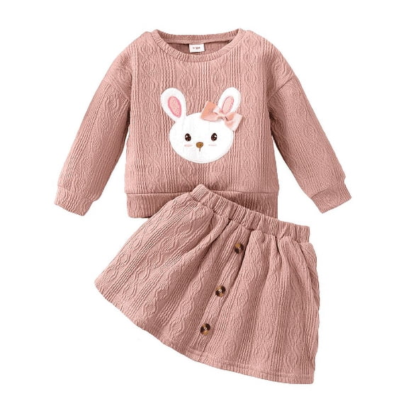 Mikrdoo Baby Girls Outfits Rabbit Long Sleeve Tops Spring Fall Skirts 2Pcs Clothes Set Pink 3-6 Months