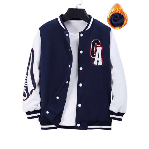 Mikrdoo Big Boy Girl Baseball Jacket Letter Pattern Contrast Color Long Sleeve Coat 7-15Y Kids Fall Casual Outwear