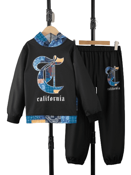 Mikrdoo Big Boys Fall Winter Clothes Long Sleeve Hoodie With Paisley And Letter Print Casual Tops And Jogger Pants Set 2Pcs Outfits 7-8 Years Black
