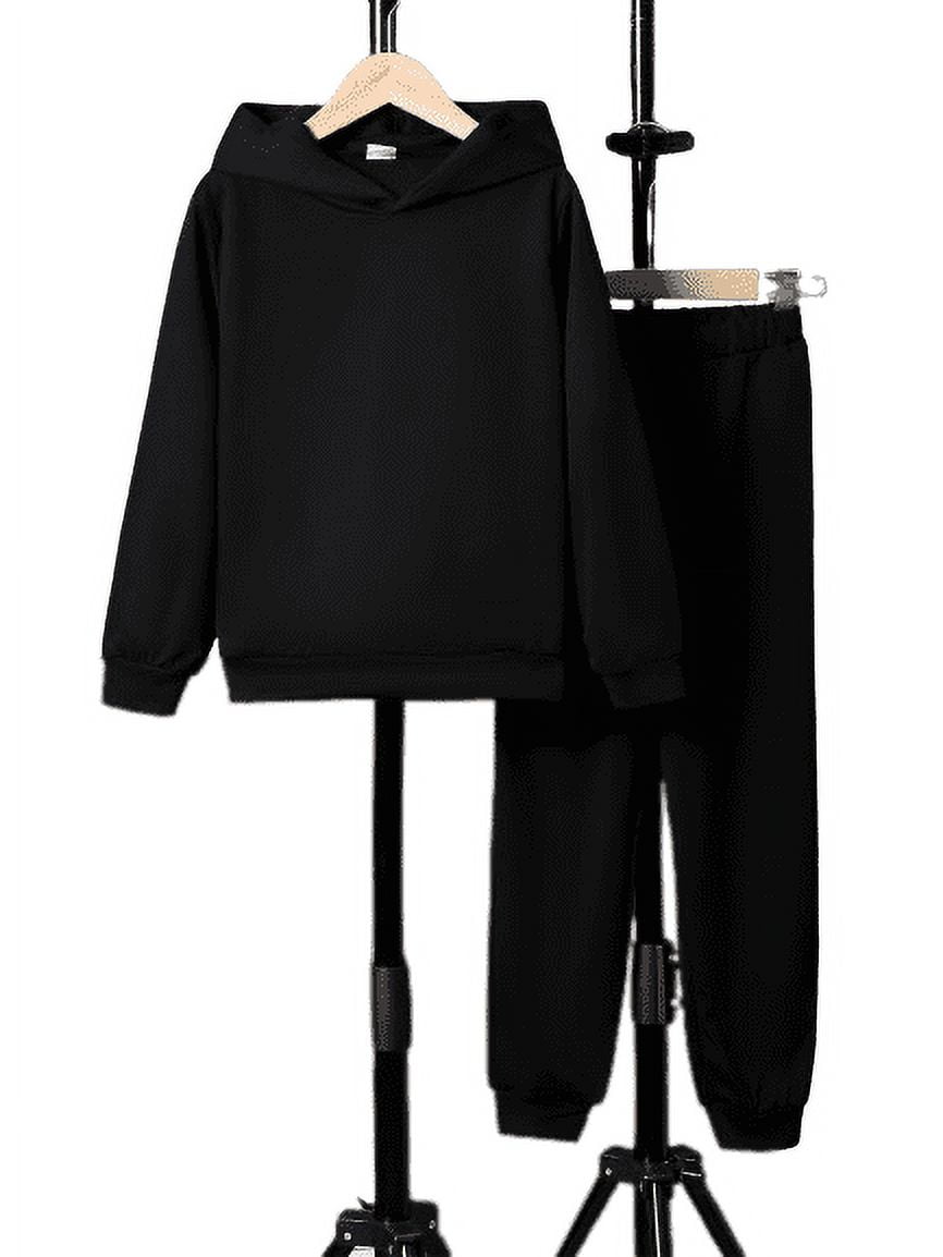 Mikrdoo Big Boys Fall Winter Outfits 7 Years Kid Boys Solid Color Long Sleeve Hoodies 8 Years Kid Boys Casual Sweatershirt Sweaterpants 2Pcs Clothes Set Black