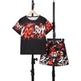 thumbnail image 1 of Mikrdoo Big Boys Summer Clothes Color Graffiti Print Casual Fashion Matching T-shirt & Elastic Full Print Shorts 2Pcs Outfits Sizes 7-15, 1 of 9