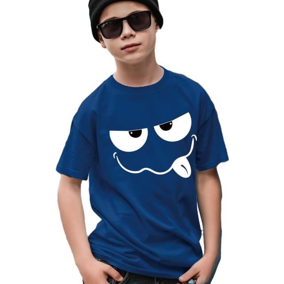 Mikrdoo Big Boys Summer Clothes Cute Cartoon Funny Face Print Engaging Visuals, Casual Short Sleeve T-Shirts
