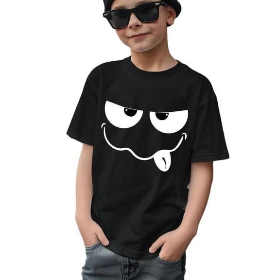Mikrdoo Big Boys Summer Clothes Cute Cartoon Funny Face Print Engaging Visuals, Casual Short Sleeve T-Shirts