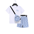 thumbnail image 1 of Mikrdoo Big Boys Summer Outfits Letter Print Casual Tee Fashion Full Print Shorts With A Satchel 3Pcs Clothes Set (7-14Y,Light Blue), 1 of 8