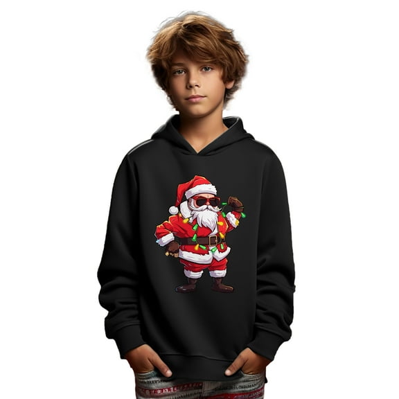 Mikrdoo Big Boys Tops Santa Claus Print Long Sleeve Hoodie Kid Boys Fall Winter Outdoor Sweatshirt Size:5Y-14Y