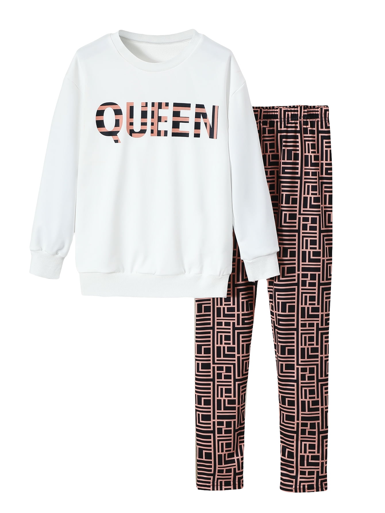 Big Girl Clothes Set Kids Clothing Spring Fall Queen Letter Tops Retro Graphics Pants Tween Outfits For Girl 11 Years