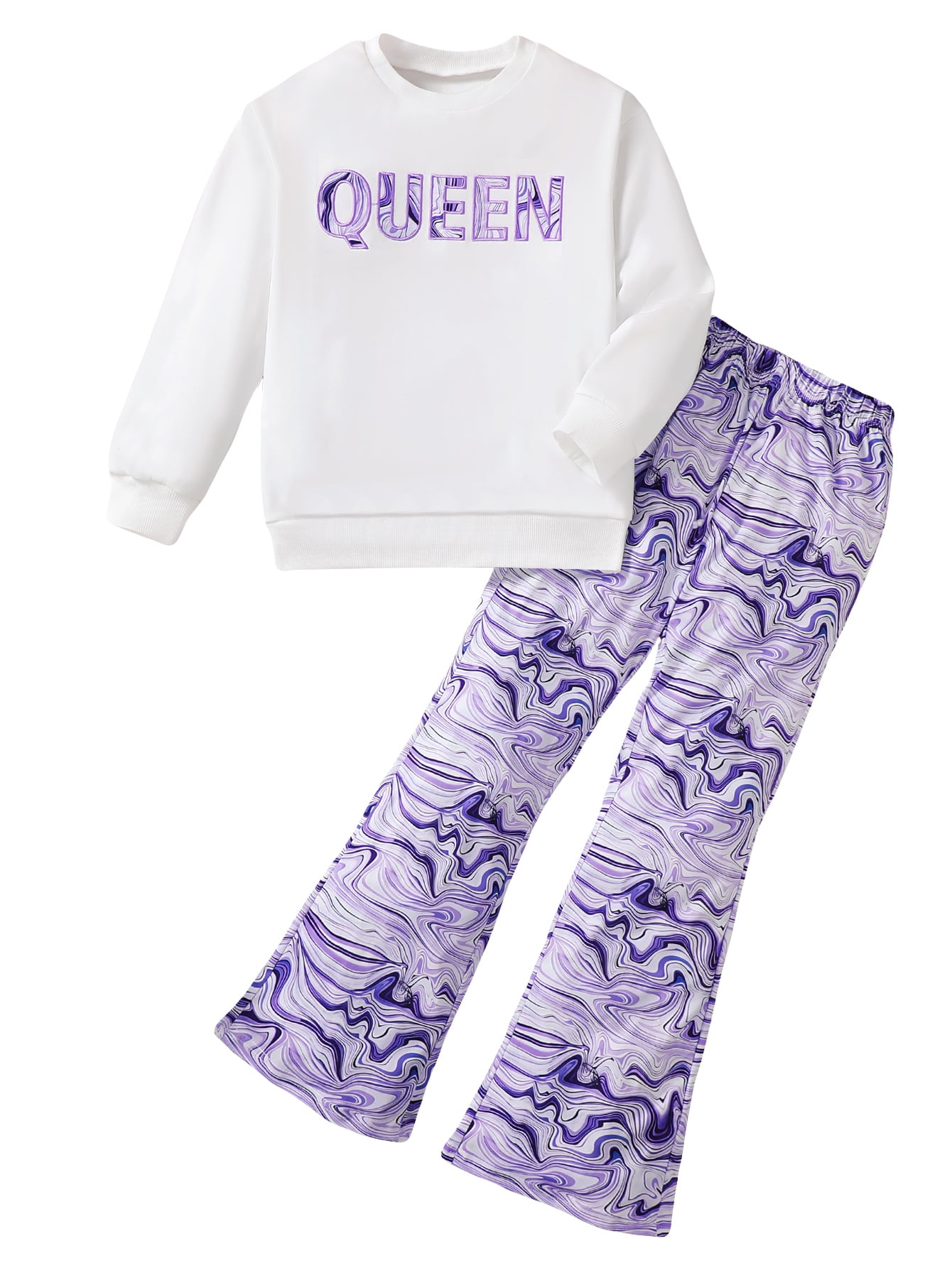 Big Girl Clothes Set Kids Clothing Spring Fall Queen Letter Tops Water Waves Pants Tween Outfits For Girl 10 Years