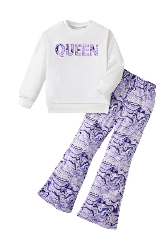 Big Girl Clothes Set Kids Clothing Spring Fall Queen Letter Tops Water Waves Pants Tween Outfits For Girl 10 Years