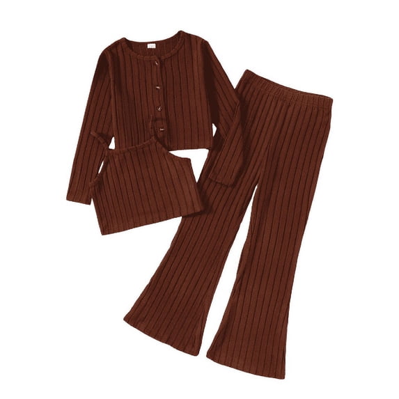 Mikrdoo Girls Rib Knitted Vest & Flared Trousers & Cardigan Coat, 3-Pieces Set, Sizes 10 Years