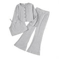 thumbnail image 1 of Mikrdoo Big Girls Clothes 8Y,9Y,10Y,11-12Y,13-14Y Girls Rib Knitted Vest & Flared Trousers & Cardigan Coat 3Pcs Outfits Set 10 Years Gray, 1 of 9