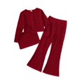 thumbnail image 1 of Mikrdoo Big Girls Clothes 8Y,9Y,10Y,11-12Y,13-14Y Girls Rib Knitted Vest & Flared Trousers & Cardigan Coat 3Pcs Outfits Set 11-12 Years Red, 1 of 8