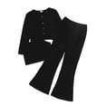 thumbnail image 1 of Mikrdoo Big Girls Clothes 8Y,9Y,10Y,11-12Y,13-14Y Girls Rib Knitted Vest & Flared Trousers & Cardigan Coat 3Pcs Outfits Set 13-14 Years Black, 1 of 8