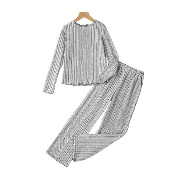 Mikrdoo Big Girls Clothes 8Y,9Y,10Y,11Y,12Y Girls Rib Knitted Long Sleeve Tops & Straight Leg Pants 2Pcs Outfits Set 10 Years Gray