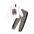 thumbnail image 1 of Mikrdoo Big Girls Pants Sets Anime Girl Print One Shoulder Straps Pullover Fall Winter Tops Elastic Leopard Pattern Side Splicing Trousers 2Pcs Clothing From 8-14T White, 1 of 9