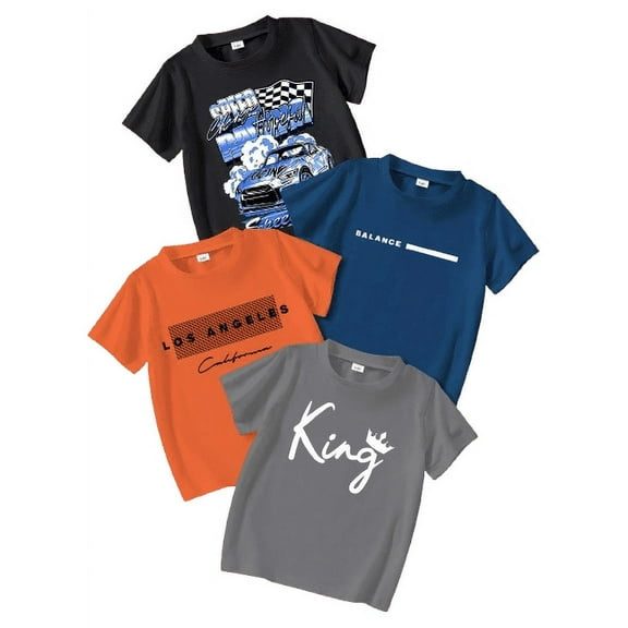 Mikrdoo Boys' Active T-Shirt - 4 Pack Comfy Graphics Print Casual Tee with Short Sleeve (7-15)