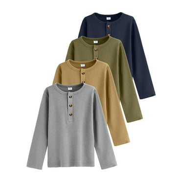 Mikrdoo Boys Long Sleeve Henley Tee, 4-Pack, Sizes 7-15