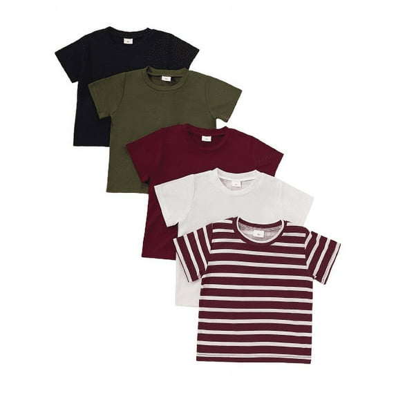 Mikrdoo Boys Solid Color & Striped T-shirt ,Casual Short Sleeve Crew Neck Tee for Summer Outdoor,5 Packs,Sizes 1-8Y