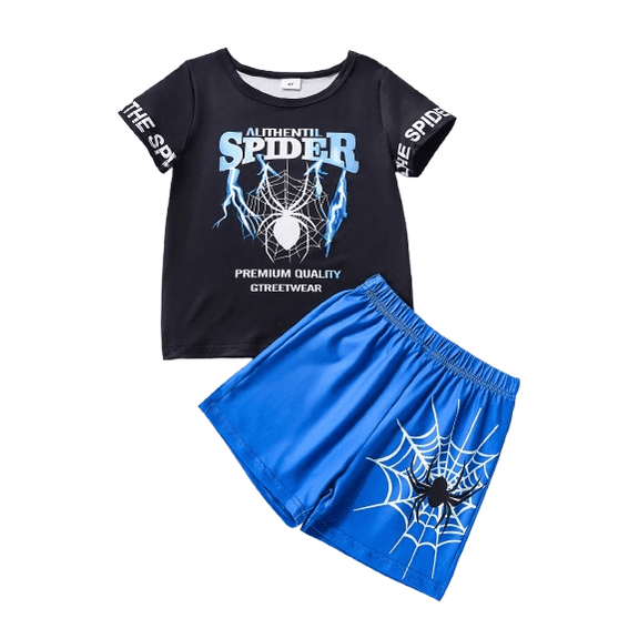 Mikrdoo Boys Spider Letter Print Summer T-Shirt and Shorts Outfit Set Toddler to Big Kid