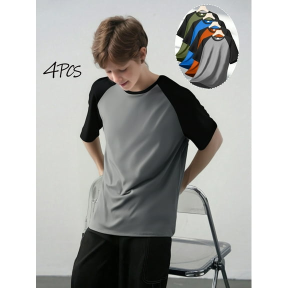 Mikrdoo Boys Summer Comfy Raglan Sleeve T-Shirts, 4-Pack, Sizes 7-15