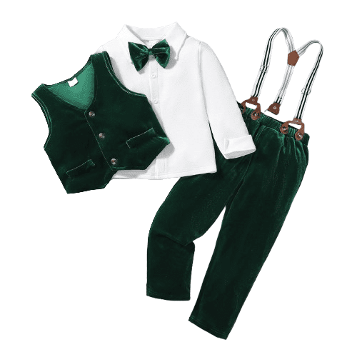 Mikrdoo Boys' Velvet Christmas Outfit Set Long Sleeve Shirt