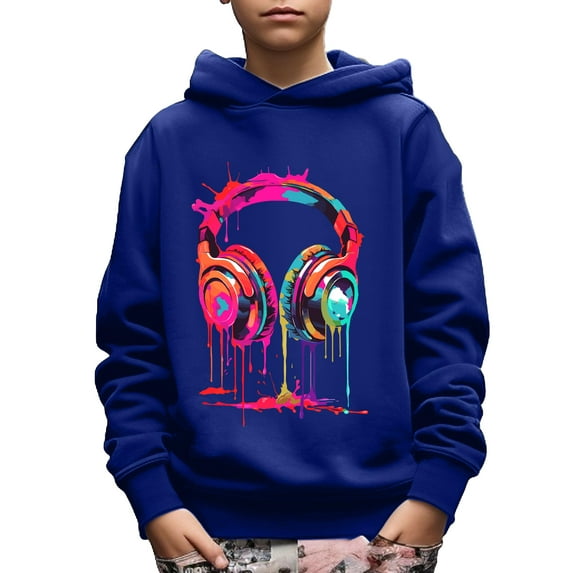 Mikrdoo Colorful Melting Headphone Print Cute&Cozy Hoodie For Kids Boys -Keep Him Warm And Stylish! Size:5-14