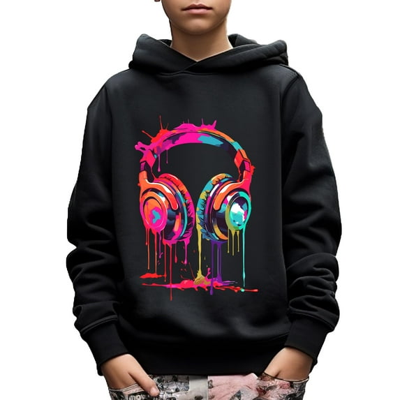 Mikrdoo Colorful Melting Headphone Print Cute&Cozy Hoodie For Kids Boys -Keep Him Warm And Stylish! Size:5-14